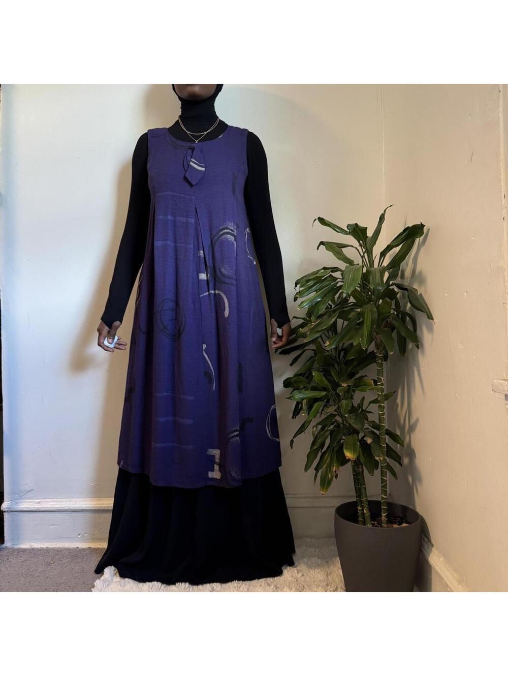 Vintage 90s Whimsigoth Lagenlook Abstract Maxi purple Dress fits M-L